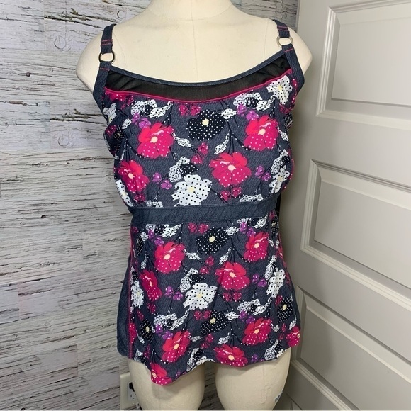 ILE Moorea Gray Floral Tankini Feminine Bathing Swim Top Built In Bra  Sz XL - Picture 5 of 15